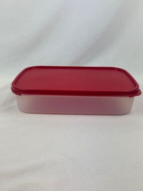 Vintage Tupperware Clear Rectangle Container 8 1/2 Cups 2 Liter w/RED Lid